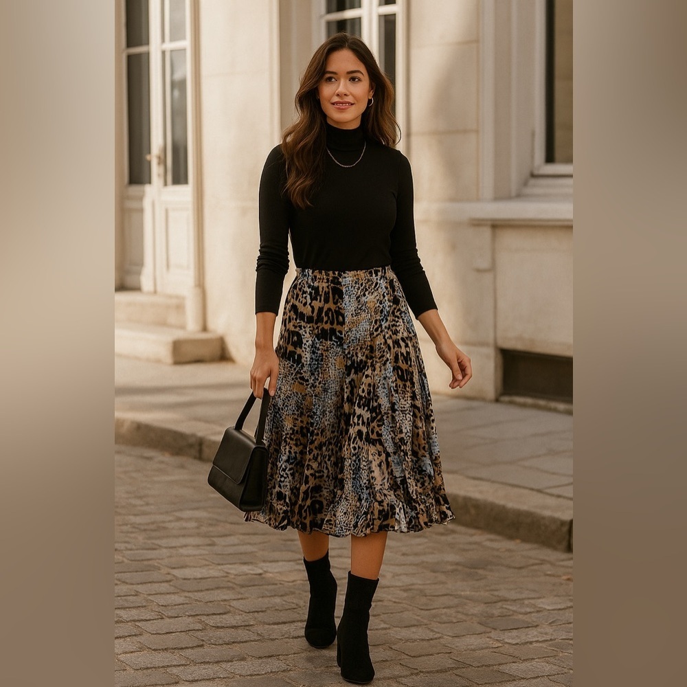 Rafael Leopard Print Midi Skirt Size M